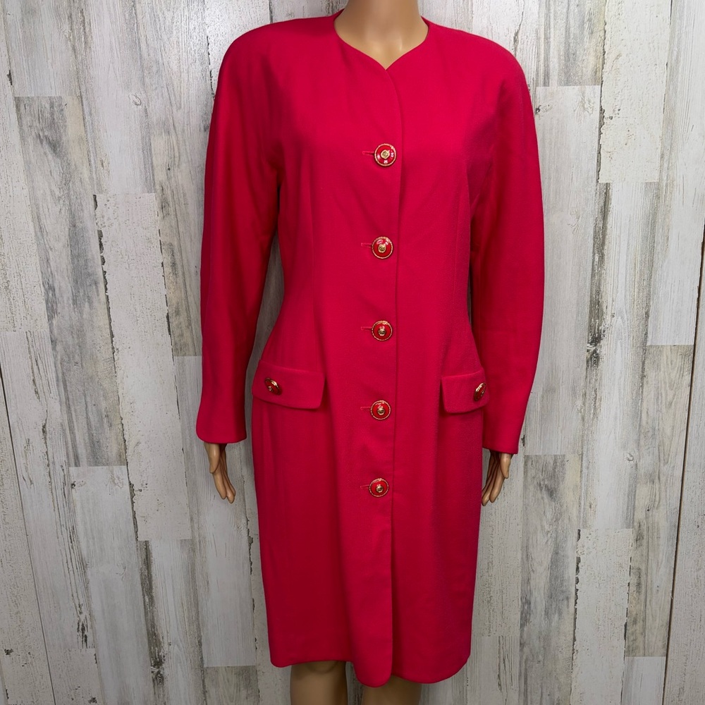 Constance Saunders Vintage‎ Raspberry Button-Up Coat Dress